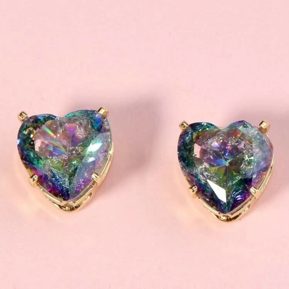 Beautiful Gold filled, Rainbow Mystic Topaz Gemstone Heart Boho Earrings - Picture 1 of 6